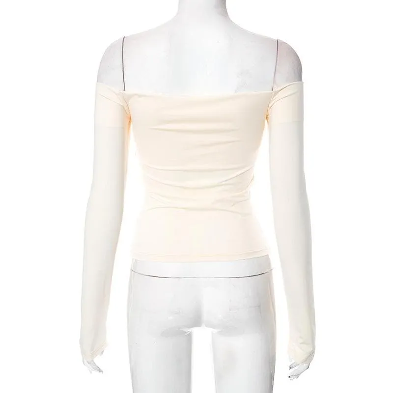 Solid off shoulder long sleeve backless top