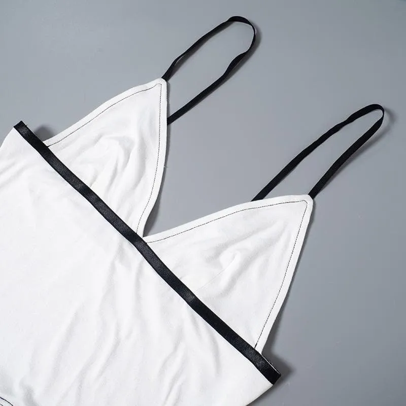 Stitch contrast v neck backless cami top