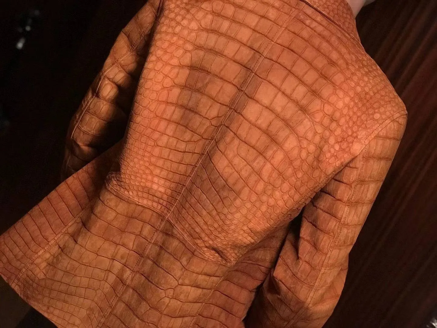 Stylish Orange Nubuck Crocodile Leather Suite Blazer
