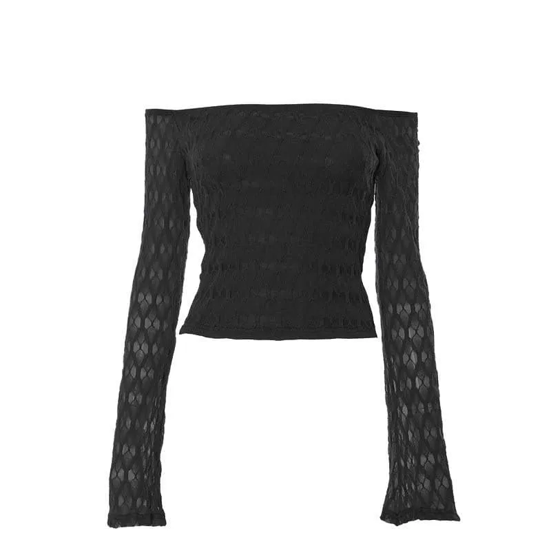 Textured solid off shoulder long sleeve top