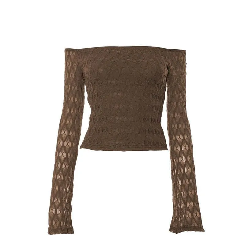 Textured solid off shoulder long sleeve top