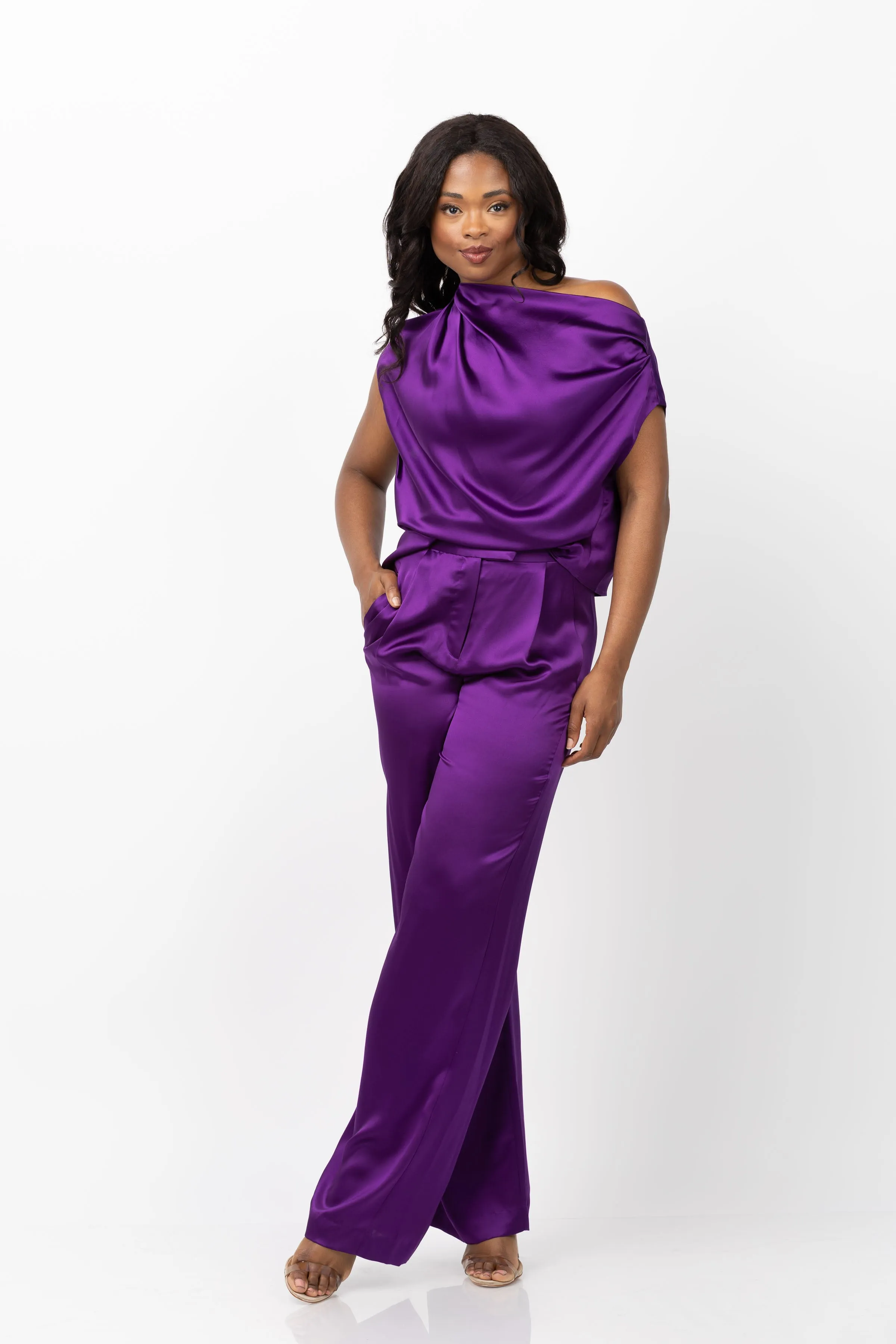 The Sei Draped Top in Eggplant