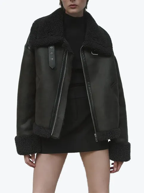 Warm Lapel Lamb Leather Moto Jacket