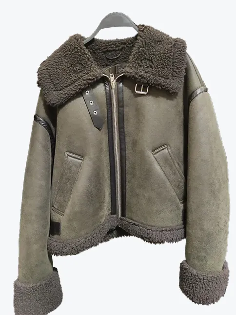 Warm Lapel Lamb Leather Moto Jacket
