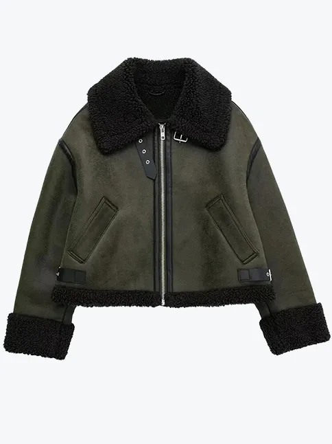 Warm Lapel Lamb Leather Moto Jacket