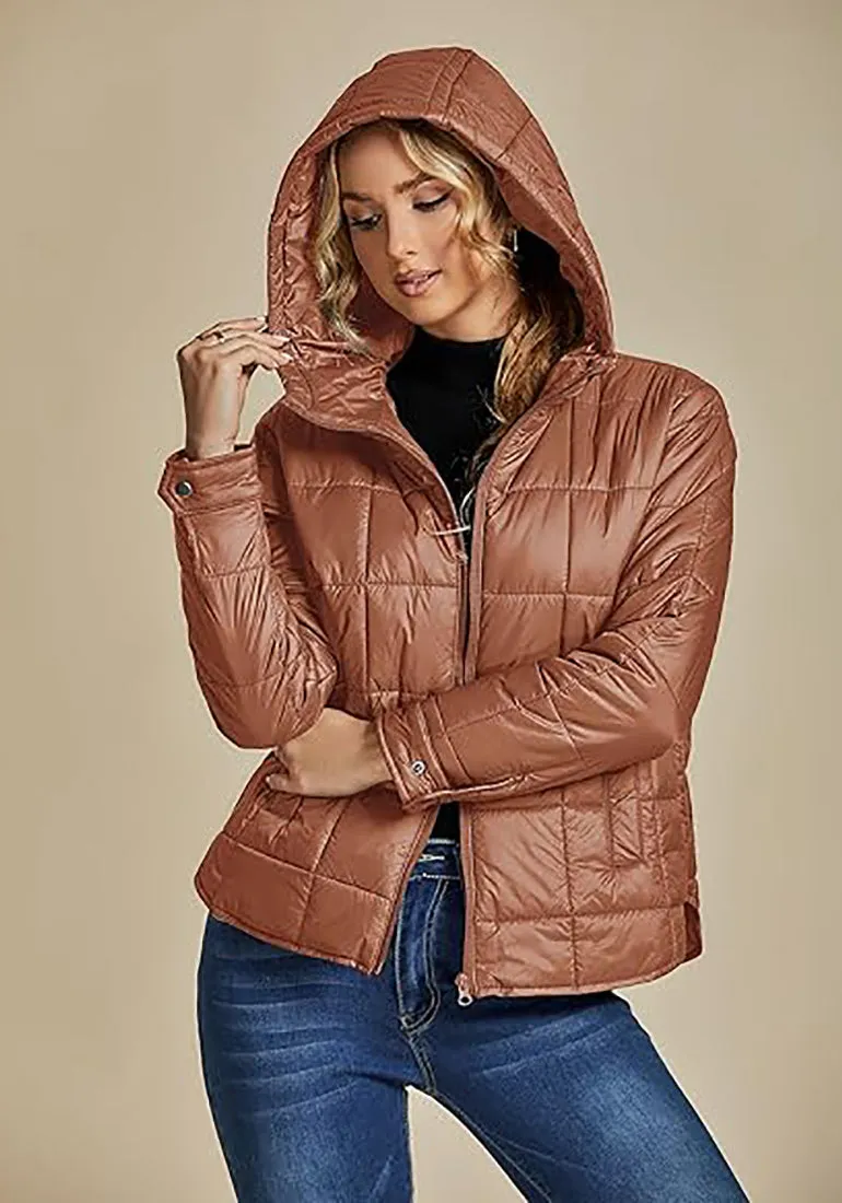 Women’s Warm Winter Casual Hooded Coat Warm Quilted Jacket With Pockets